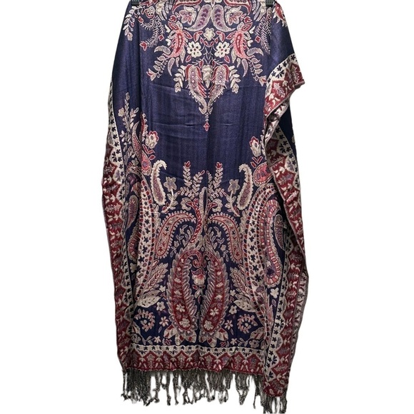 Elegant Large Shawl Wrap Double-sided Super Soft Quality Rayon Silver Blue Pink - Picture 10 of 15